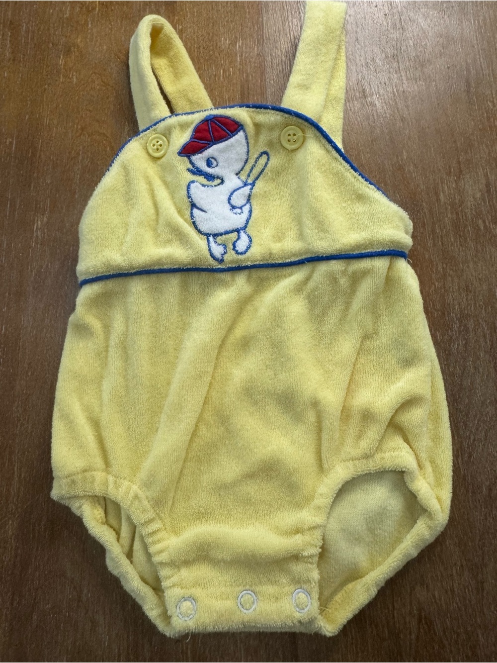 Source Unknown Yellow Terry Diaper Romper with Duck Embroidery